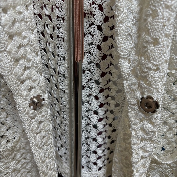 Alberto Makali Cream Lace Crochet Blazer Boho Jacket Lightweight Sheer Top Sz L - Picture 7 of 9